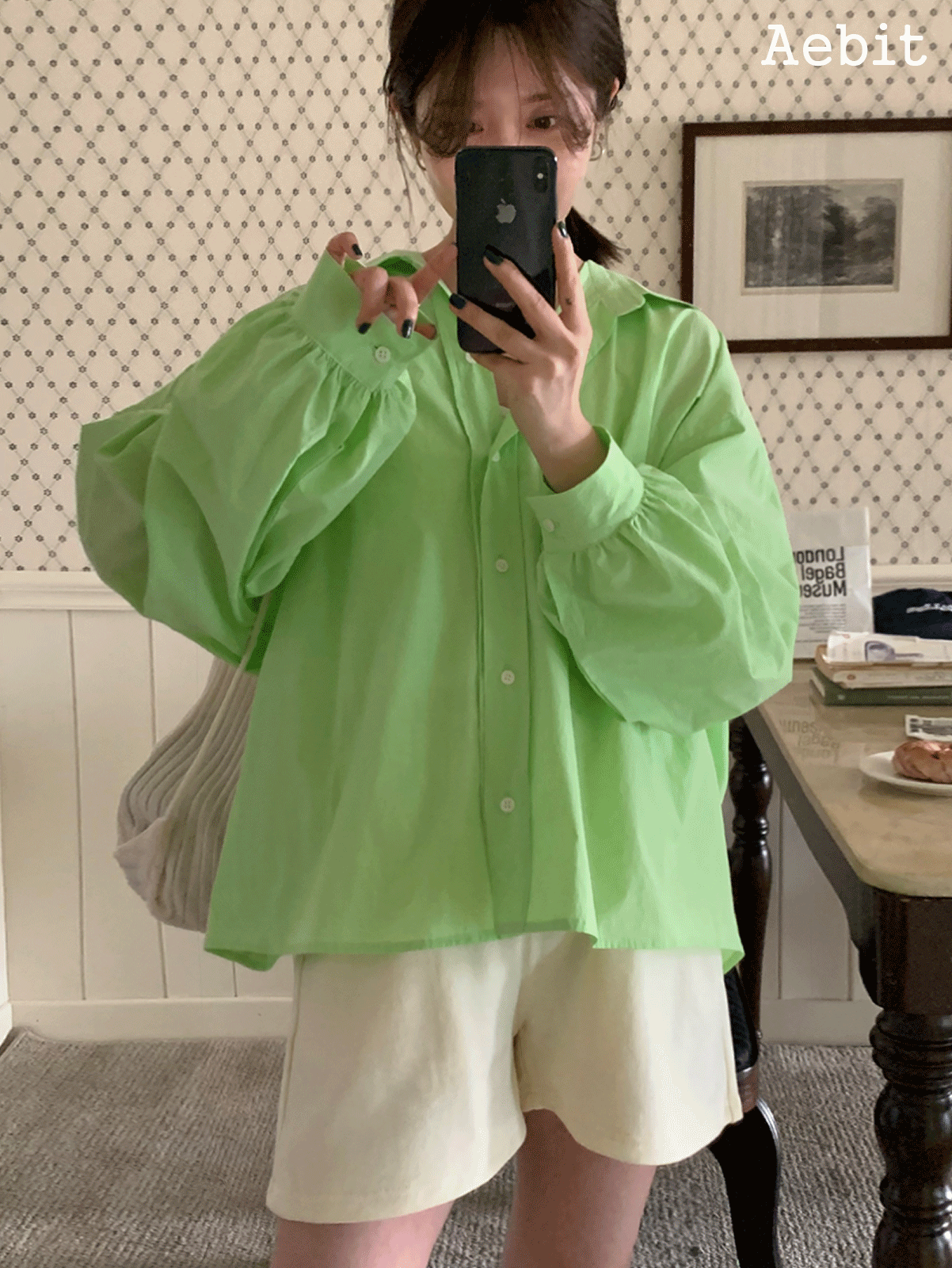 자체제작 shirring over blouse (lime)