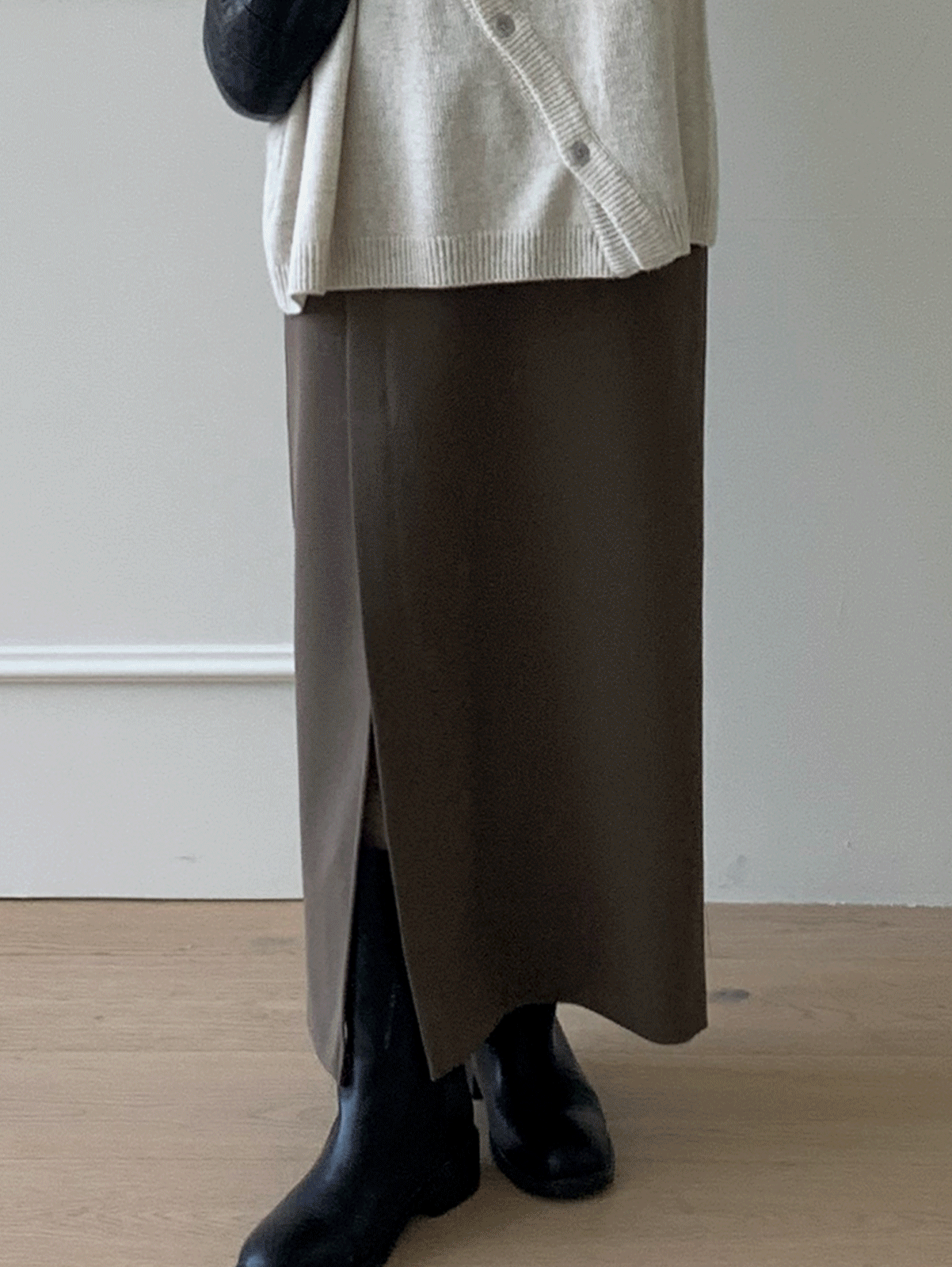 seared slits long skirt (4color)