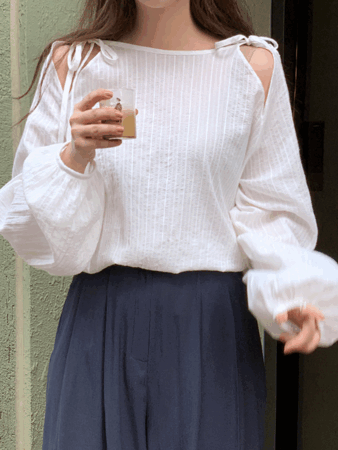 kimo shoulder string blouse (2color)