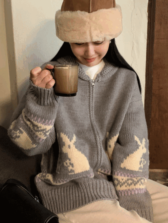 rabbit wool knit zip-up (gray) 울30