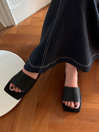 square natural leather slippers (3color) 리얼레더