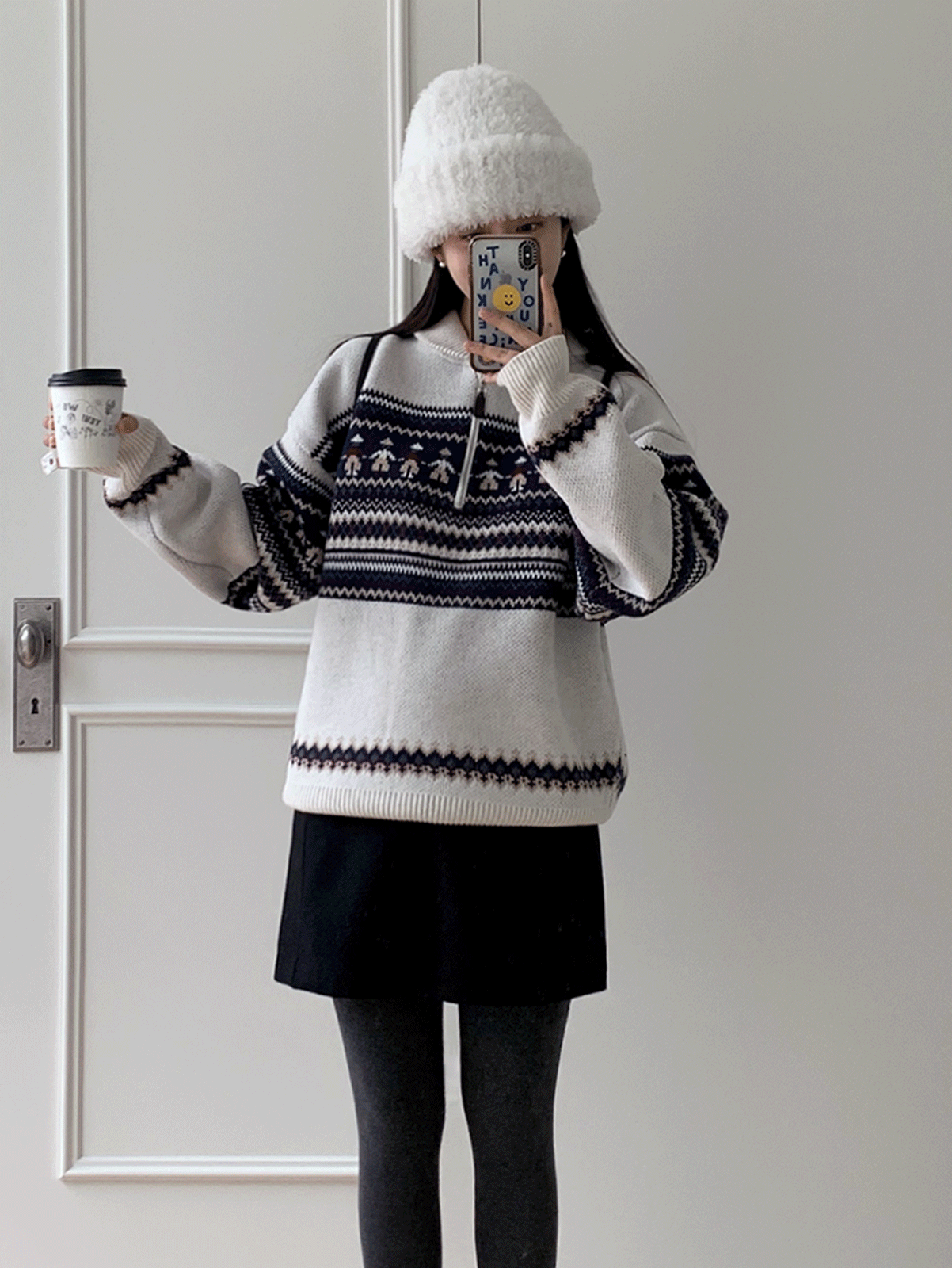 grid wool mini skirt (2color) 울70